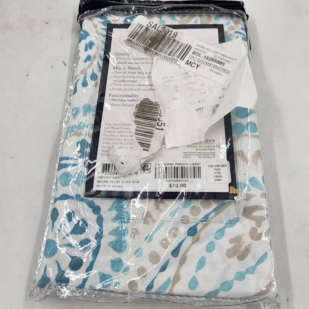 Charter Club Damask Paisley Sham Unisex European Blue Zip Closure